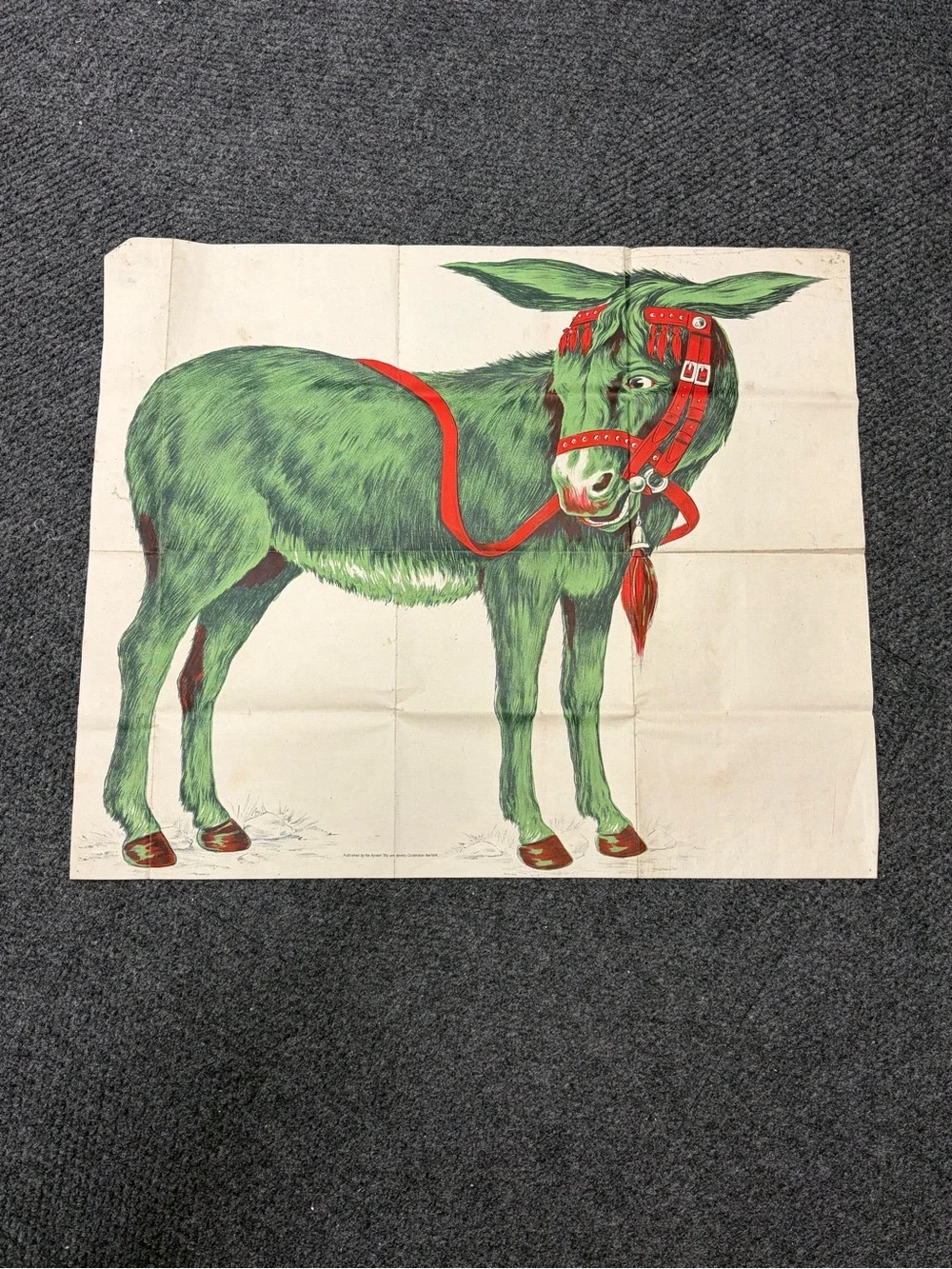 Vintage Pin the Tail on the Donkey Game Poster Art Green Red 50s 60s Aywon